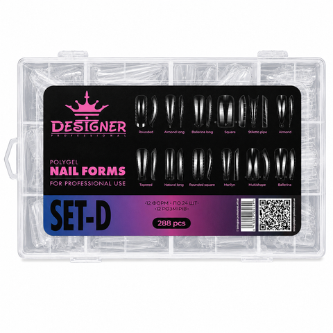 Polygel Nail Forms SET-D, 288 шт (12 форм) - Верхні форми Дизайнер 008550 фото