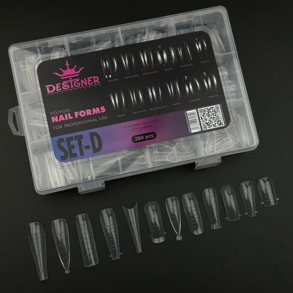 Polygel Nail Forms SET-D, 288 шт (12 форм) - Верхні форми Дизайнер 008550 фото