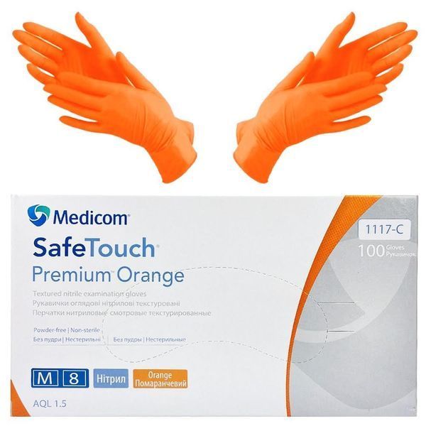 Перчатки нитриловые оранжевые текстурированные M-size Medicom SafeTouch Advanced Orange, 100шт/уп, 1117-C 007326 фото