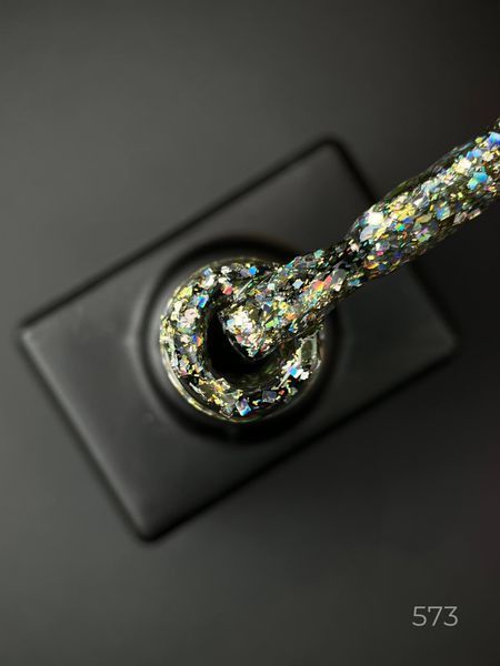 Гель лак Clow Glitter 573 Дизайнер (9 мл) - з пластівцями хамелеон різних розмірів та гліттером 002425 фото