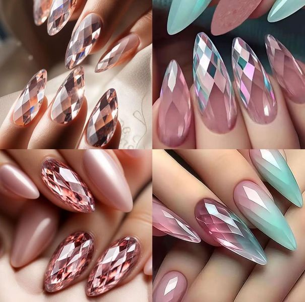 Гелеві типси 336 шт, 7 форм/уп Дизайнер 3D Diamond Mix Fast Gel Tips DX2 для нарощення нігтів 008613 фото