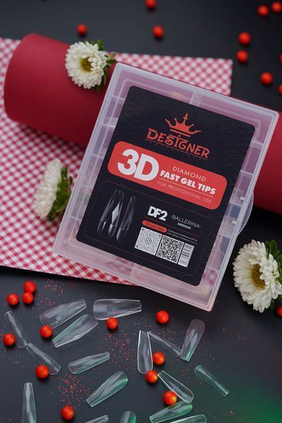 Гелеві типси (120шт), Дизайнер 3D Diamond Fast Gel Tips DF2 Ballerina medium для нарощування нігтів 008615 фото