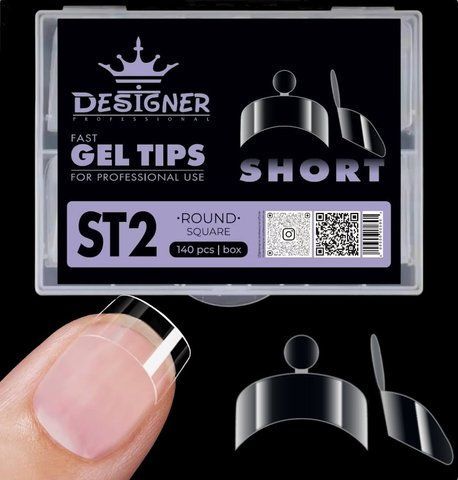 Short fast gel tips (ST2 Round square) - Гелеві тіпси Дизайнер, 120 шт/уп 008624 фото