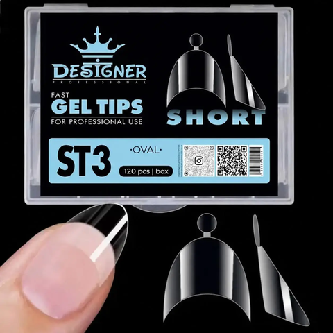 Short fast gel tips (ST3 Oval) - Гелеві тіпси Дизайнер, 120 шт/уп 008625 фото