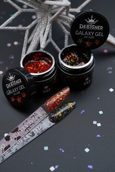 Глітерний гель Galaxy Gel (GA-02) Дизайнер 10 мл з блискітками для декору нігтів 005601 фото