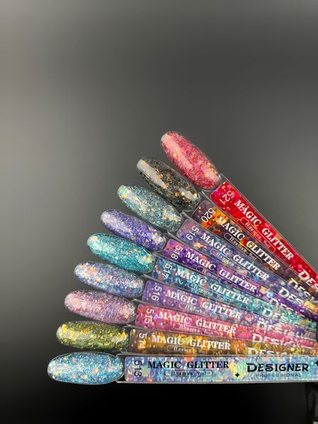 Гель лак Magic glitter 513 Дизайнер (9 мл) - з пластівцями різних розмірів та блискітками хамелеон 002441 фото