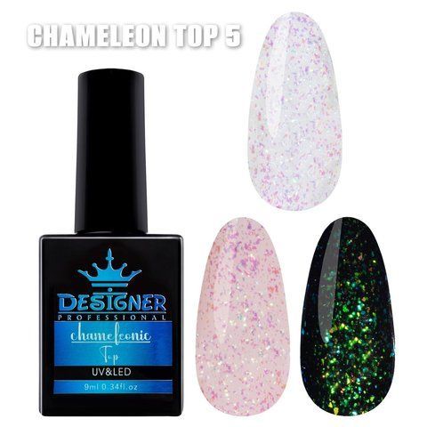 Топове покриття для гель-лаку Chameleonic Top Дизайнер №5 з поталлю без липкого шару 9 мл 005001 фото