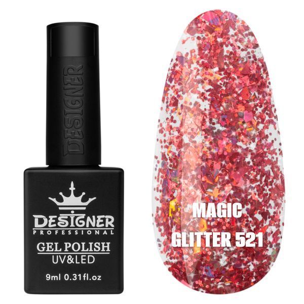 Гель лак Magic glitter 513 Дизайнер (9 мл) - з пластівцями різних розмірів та блискітками хамелеон 002441 фото